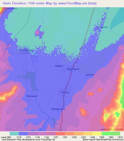 Idulo,Tanzania Elevation Map