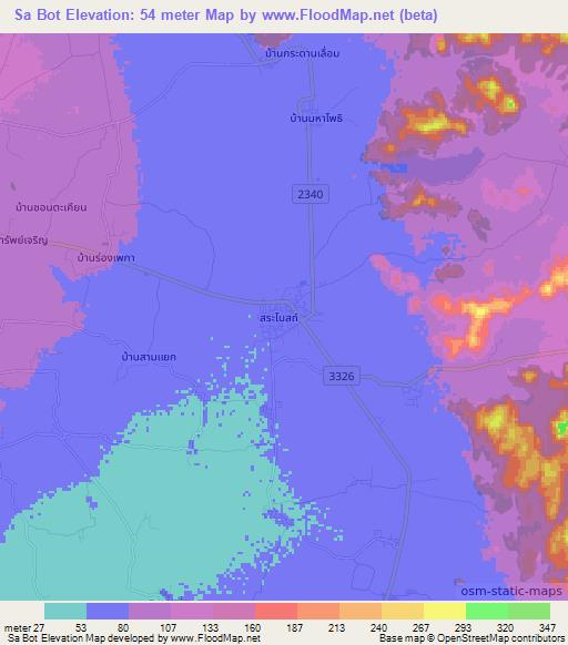 Sa Bot,Thailand Elevation Map