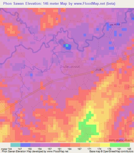 Phon Sawan,Thailand Elevation Map