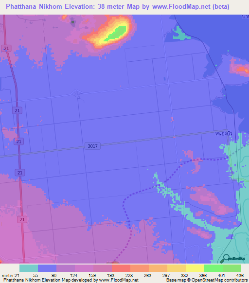 Phatthana Nikhom,Thailand Elevation Map