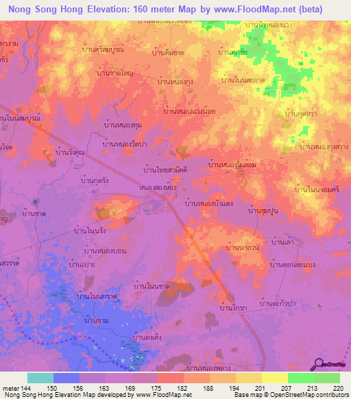 Nong Song Hong,Thailand Elevation Map