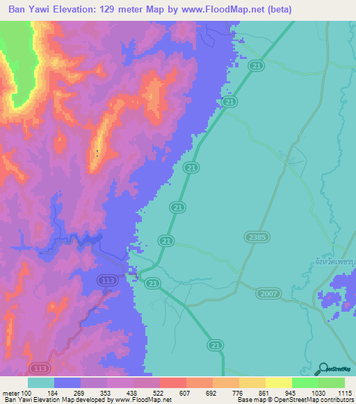 Ban Yawi,Thailand Elevation Map