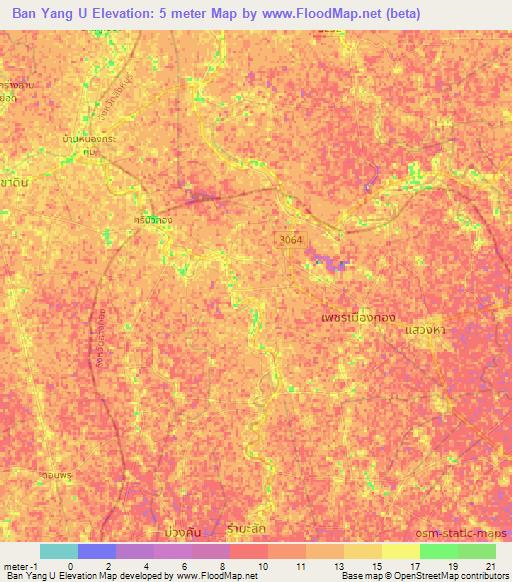 Ban Yang U,Thailand Elevation Map