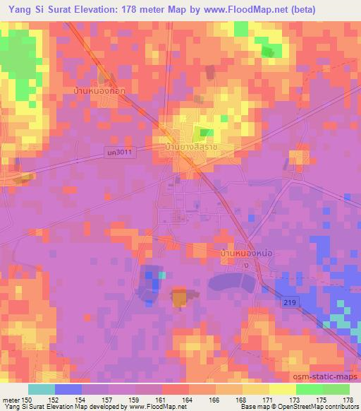 Yang Si Surat,Thailand Elevation Map