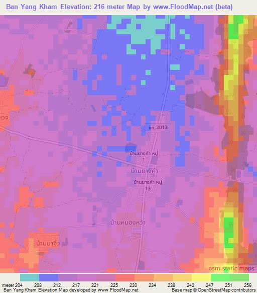 Ban Yang Kham,Thailand Elevation Map