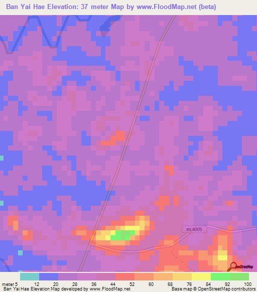 Ban Yai Hae,Thailand Elevation Map