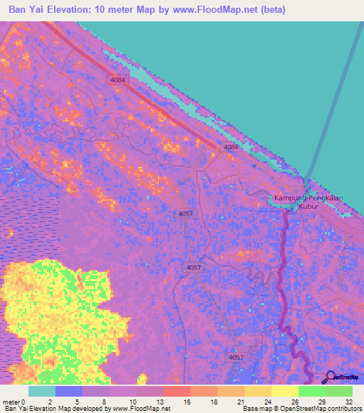 Ban Yai,Thailand Elevation Map