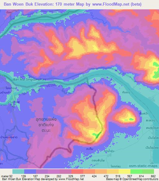 Ban Woen Buk,Thailand Elevation Map