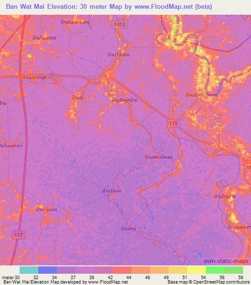 Ban Wat Mai,Thailand Elevation Map