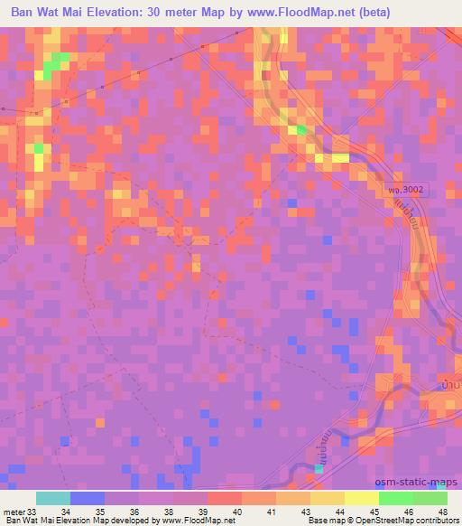 Ban Wat Mai,Thailand Elevation Map