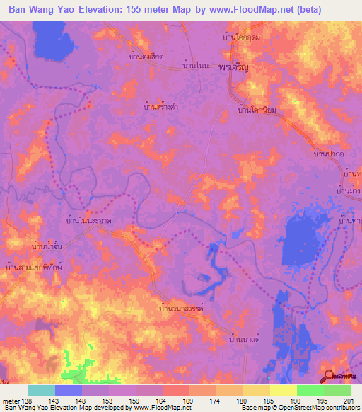 Ban Wang Yao,Thailand Elevation Map