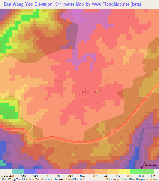 Ban Wang Yao,Thailand Elevation Map