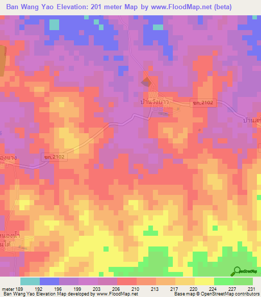 Ban Wang Yao,Thailand Elevation Map