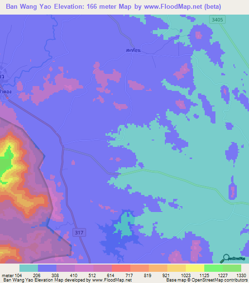 Ban Wang Yao,Thailand Elevation Map