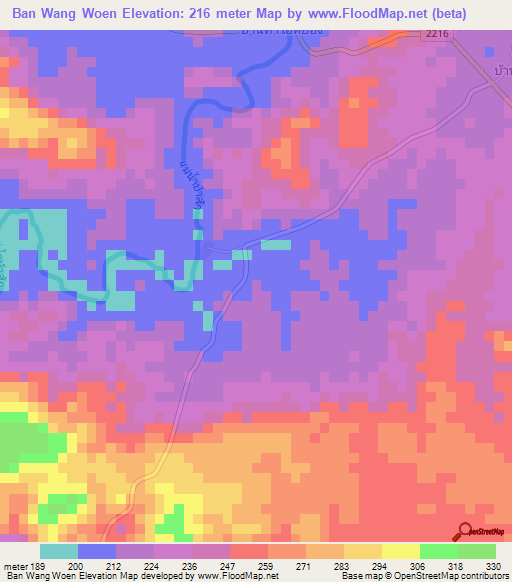 Ban Wang Woen,Thailand Elevation Map