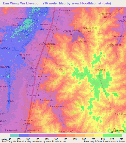 Ban Wang Wa,Thailand Elevation Map