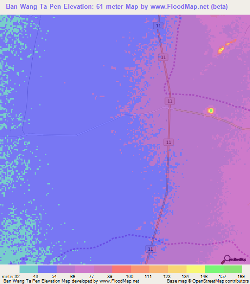 Ban Wang Ta Pen,Thailand Elevation Map