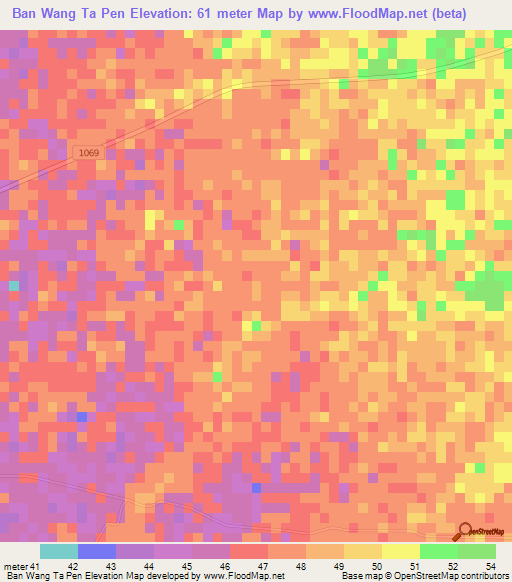 Ban Wang Ta Pen,Thailand Elevation Map