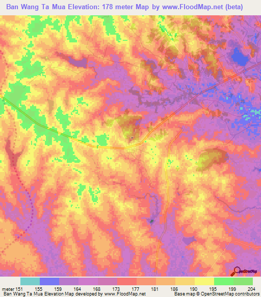 Ban Wang Ta Mua,Thailand Elevation Map