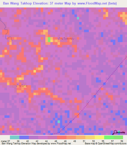 Ban Wang Takhop,Thailand Elevation Map