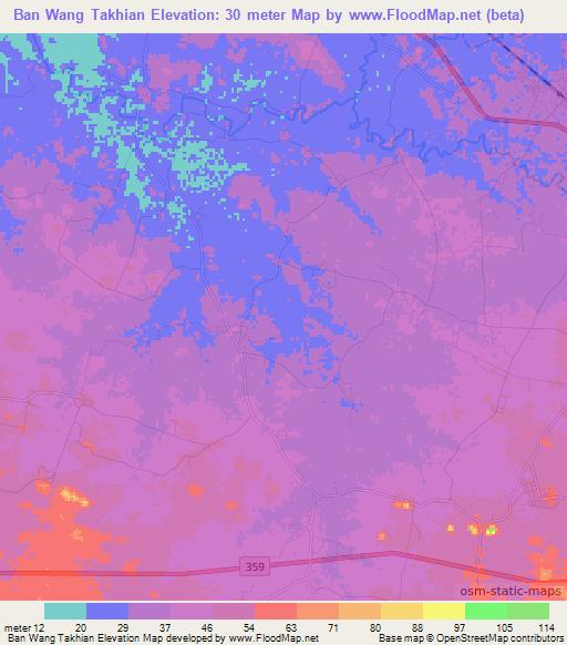 Ban Wang Takhian,Thailand Elevation Map