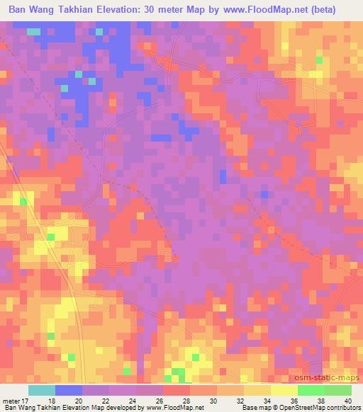 Ban Wang Takhian,Thailand Elevation Map