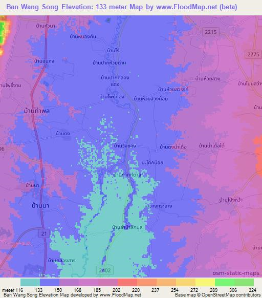 Ban Wang Song,Thailand Elevation Map