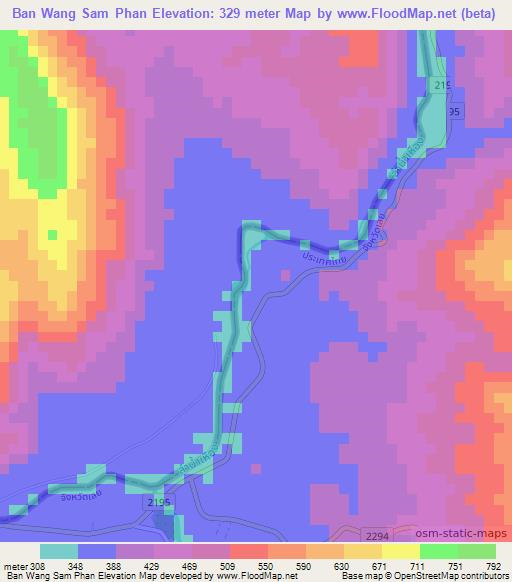 Ban Wang Sam Phan,Thailand Elevation Map