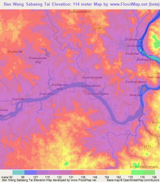 Ban Wang Sabaeng Tai,Thailand Elevation Map