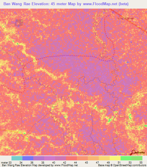 Ban Wang Rae,Thailand Elevation Map
