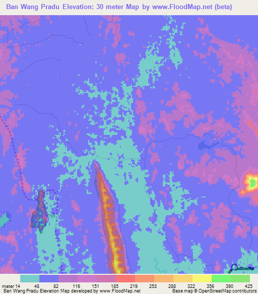 Ban Wang Pradu,Thailand Elevation Map