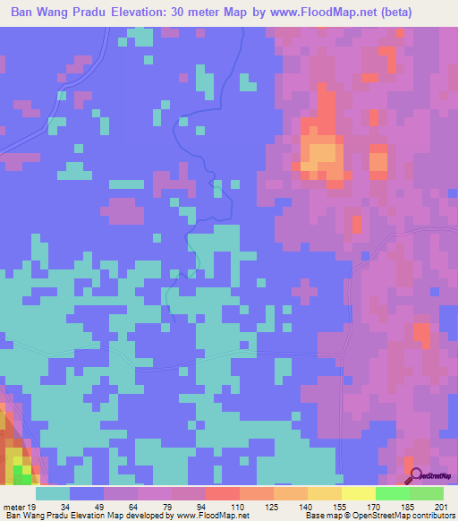 Ban Wang Pradu,Thailand Elevation Map
