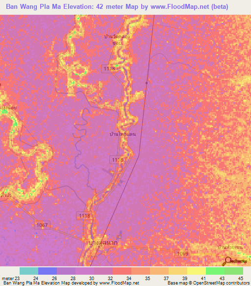 Ban Wang Pla Ma,Thailand Elevation Map