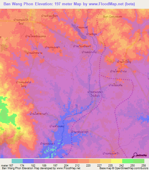 Ban Wang Phon,Thailand Elevation Map