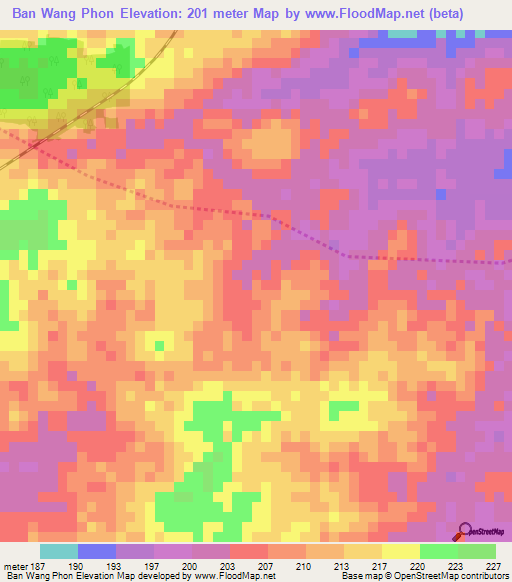 Ban Wang Phon,Thailand Elevation Map