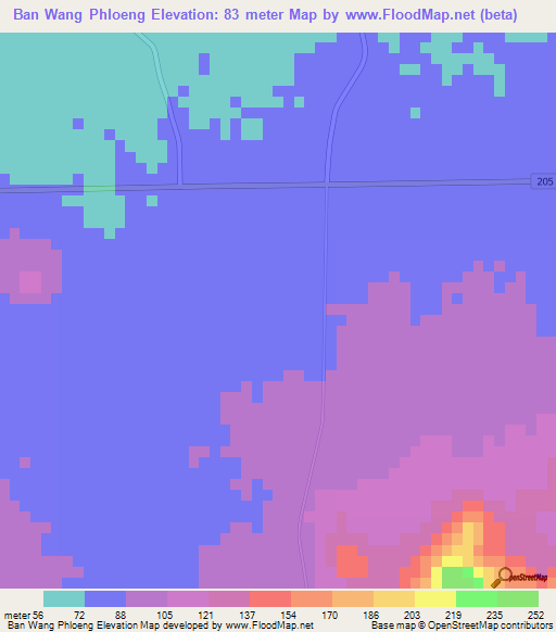Ban Wang Phloeng,Thailand Elevation Map