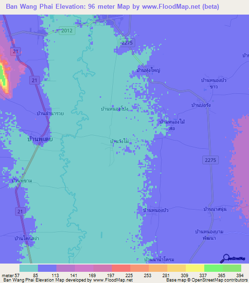 Ban Wang Phai,Thailand Elevation Map