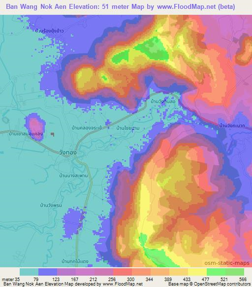 Ban Wang Nok Aen,Thailand Elevation Map