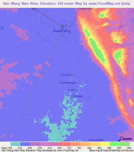 Ban Wang Nam Khao,Thailand Elevation Map