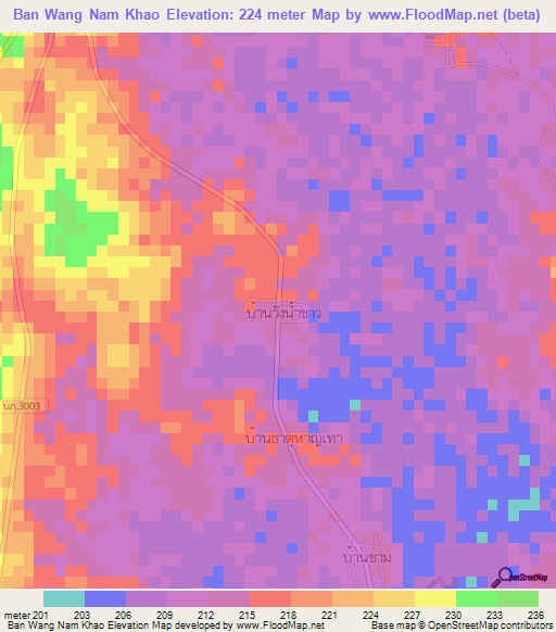 Ban Wang Nam Khao,Thailand Elevation Map