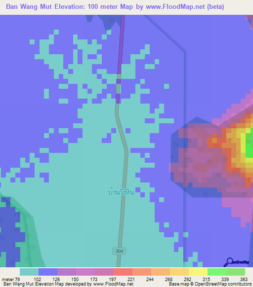 Ban Wang Mut,Thailand Elevation Map