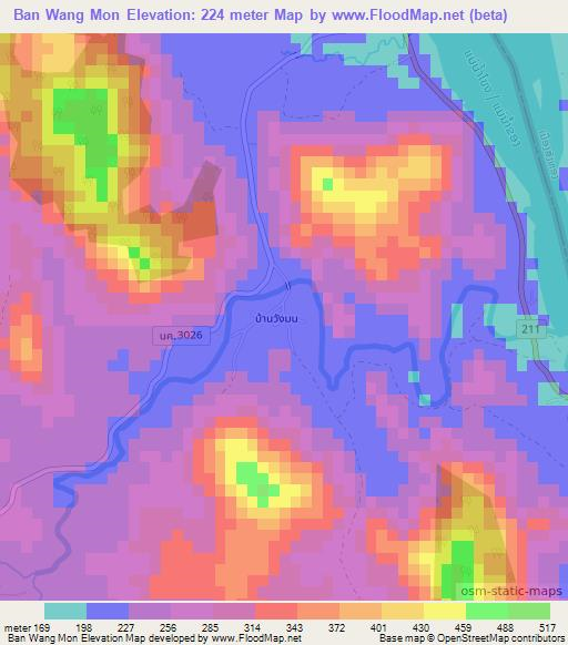 Ban Wang Mon,Thailand Elevation Map