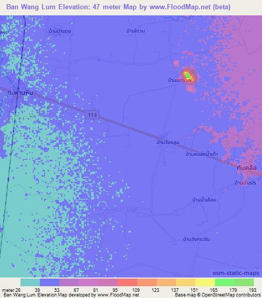 Ban Wang Lum,Thailand Elevation Map