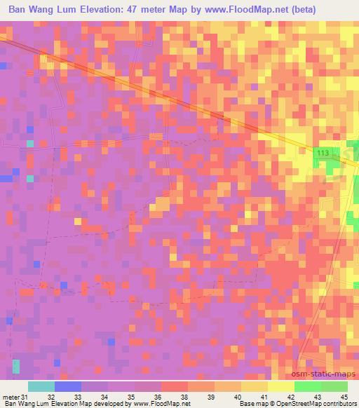 Ban Wang Lum,Thailand Elevation Map
