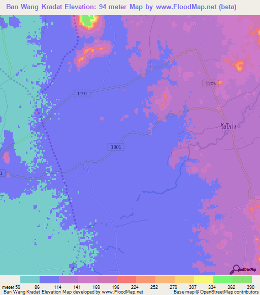 Ban Wang Kradat,Thailand Elevation Map