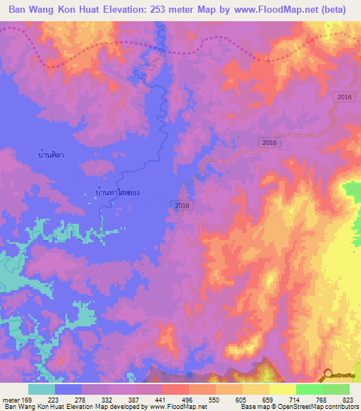 Ban Wang Kon Huat,Thailand Elevation Map