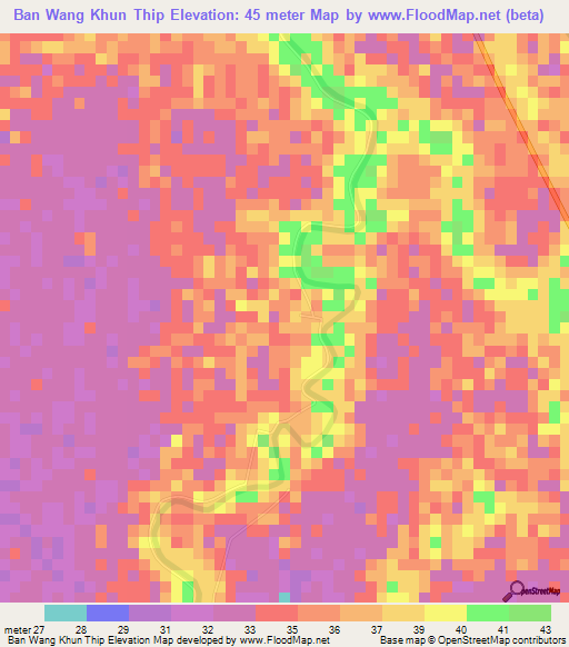 Ban Wang Khun Thip,Thailand Elevation Map