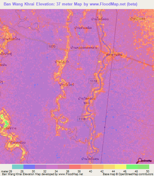 Ban Wang Khrai,Thailand Elevation Map