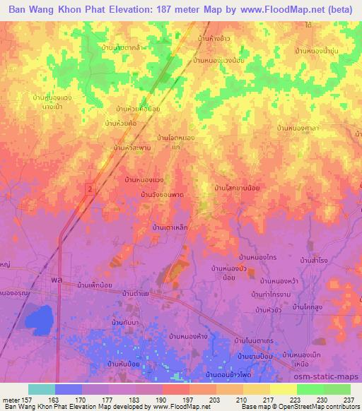Ban Wang Khon Phat,Thailand Elevation Map