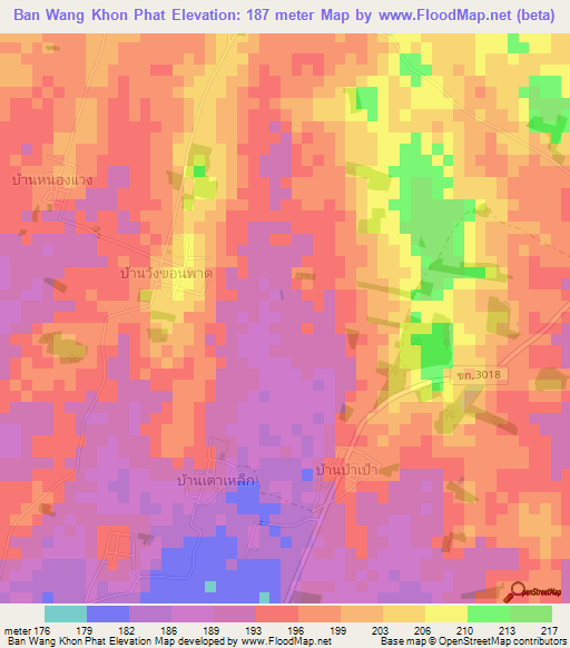 Ban Wang Khon Phat,Thailand Elevation Map